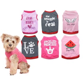 6 Packs Small Dog Puppy Shirts Girl Dog Clothes Girls T Shirt for Small Dogs Girls Puppy Tshirt Cat Clothing Female, Medium