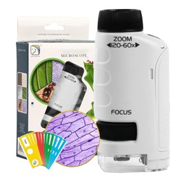 FLYSKY Microscopio para Niños, 60X-120X Laboratorio Microscopio de Bolsillo con 12 Diapositivas, Portátil Mini Microscopio para Fácil de Usar, Microscopio de Mano de Laboratorio para Niños y Adultos