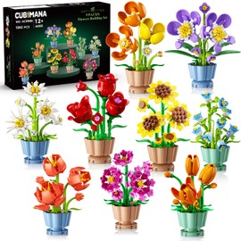 9 Pack Flowers Botanicals Collection 3.6MM Mini Building Set-1362PCS Flower Plants Building Block Toy, Artificial Flower Kits for Home Office Decor, Mothers Day Birthday Gifts for Women Adults Kids12+