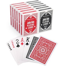 LotFancy - Cartas de juego, impresión grande, 12 barajas de cartas (6 negras 6 rojas), índice jumbo, tamaño póker, para Texas Hold'em, Blackjack, Euchre Cards Games