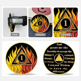 1 Mouth Red and Yellow Flame Sobriety Coin | Striking Bicolor AA Medallion with Protective Capsule | Anniversary Token for Men & Women in Recovery | Commemorate Sobriety Milestones with Fiery Design