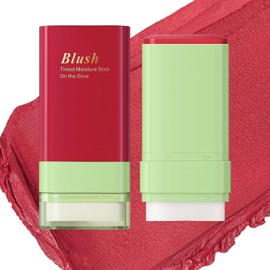 Barra de Rubor en Crema, Rubor iluminador para llevar con Esponja (1#) Tinte Sólido Hidratante para Mejillas, Rubors en Barra Multiusos, Barras Hidratantes con Color