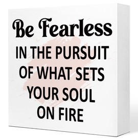 Be Fearless in The Pursuit of What Inspirational Wooden Sign Desk Decor,Positive Wood Block Sign,Motivational Wooden Block Plaque Sign Desk Decorations for Home Office Desk Shelf Table Decor Q789