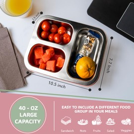 Easy Togo Large Stainless Steel Bento Box for Adults – 3 Compartment, 40oz Meal Prep Lunch Box with Lid, Reusable Snack Container for Men & Women, Dishwasher Safe, Blue