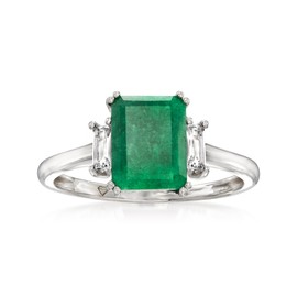 Ross-Simons 2.00 Carat Emerald Ring With .30 ct. t.w. White Topaz in Sterling Silver. Size 7