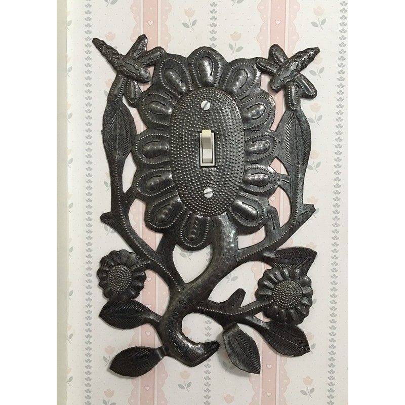 Decorative Flower Switch Plate Cover Recycled Metal Made in Haiti,