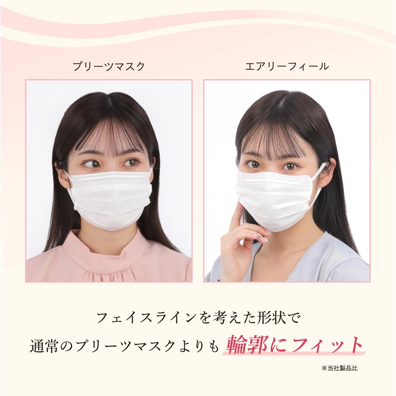 Fitty Airy Feel Mask, 27 Count (Regular Size/Non-Woven Fabric/Pleated/Baby Pink),