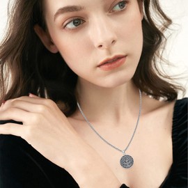 Tree of Life Necklace Men's 925 Sterling Silver Tree of Life Crow Pendant with Celtic Knot Viking Runes Amulet Raven Jewellry Gifts for Women Men 25 MM