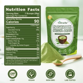 Veltracha Spirulina Mushroom Matcha, Japanese Ceremonial Grade Matcha with Ashwagandha, Adaptogenic Mushrooms Matcha Powder for Focus, Energy, Gut Health & Immunity, 10.58oz