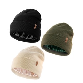 FURTALK Womens Winter Warm Satin Lined Beanie Hats Silk Lining Unisex Knit Slouchy Caps
