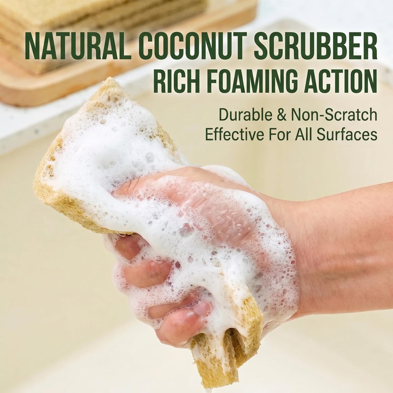 32 Pack Natural Scouring Pads, Coconut Husk Non Scratch Dish
