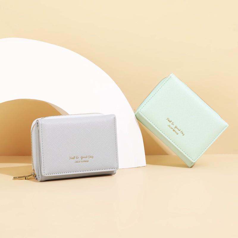 JIUFENG Women's RFID Blocking Short Purse Multi Purpose Zip Folded