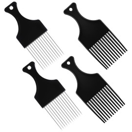 4 Pcs Hair Picks for Curly Hair, Plastic and Metal Hair-Pick for Black Men Wide Tooth Afro Pick Comb Detangling Wig-Braid-Hair Styling Tool Hairdressing Styling Tool, Black