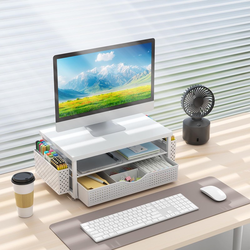 gianotter Wood Monitor Stand Riser, Office Desk Shelf Organizer, Desk