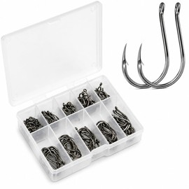 EUROKAN TACKLE 100 Pcs Barbed Fishing Hooks, 10 Sizes Fish Hooks 3# - 12#, Eyed Fishing Hooks, Circle Hooks for Fishing in High Carbon Steel with Plastic Box - UK POST