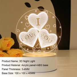 Doukesh I Love You 3D Night Light, Heart-Shaped Night Glow, 3D Optical Illusion Lamp, LED Bedside Lamp, LED Night Light for Valentine's Day, Mother's Day, Christmas, 3 Lighting Modes