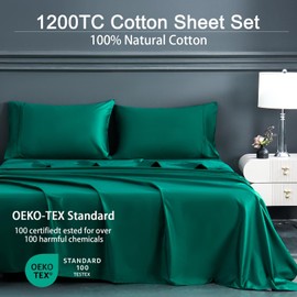 Bedlifes 1200 Thread Count Egyptian Cotton Sheets King Size Set-100% Cotton Bed Sheets-Luxury Hotel Cooling Sheets-Breathable Soft Smooth-Sateen Weave-16 Deep Pocket-Emerald Green-King