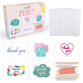 abeec 24 Thank You Cards for Adults & Children – Multi-Pack of Thank You Cards Containing 6 Different Designs Suitable for All – Includes 24 Envelopes