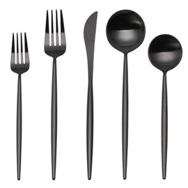 Matte Silverware Set,SHARECOOK 5-Piece 18/10 Stainless Steel Flatware Set,Kitchen Utensil Set,Tableware Cutlery Set for Home and Restaurant, Dishwasher Safe(Black)