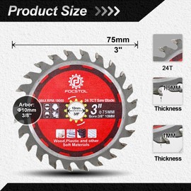 FOCSTOL TCT Wood Cutting Blade - 3pcs 3''(75mm) Wood Cutting Circular Saw Blade for Cutting Wood Plastic for Angle Grinder Arbor 3/8''(10mm)