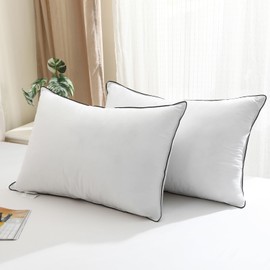 BPC Goose Feather Down Pillows Standard Size Set of 2, Luxury Feather Pillows for Sleeping, 100% Organic Cotton Cover, Soft Support Surround Fill Polyester, Hotel Collection Bed Pillows 20"x26"