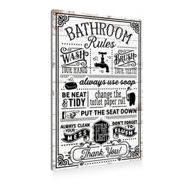 BEASTZHENG Funny Bathroom Rules Metal Tin Sign Wall Decor - Farmhouse Bathroom Quote Tin Sign for Toilet Restroom Washroom Home Decor Gifts