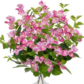 Hollyone 2Pcs Bougainvillea Artificial Flowers Bouquets Pink Fake Flower Silk Flowers with Long Stem Floral Arrangements Faux Bougainvillea Flower Plant for DIY Wedding Party Centerpieces Home Decor