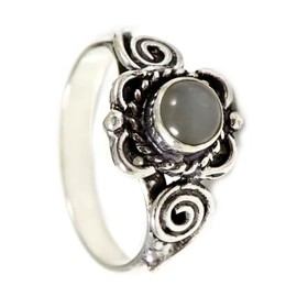 JEWELSTREZORO Grauer Mondstein Edelstein Bandring 925 Sterling Silber Ring Herren & Damen Bandring Geschenkartikel Handgefertigter Schmuck TSR165F_63 (20.1)