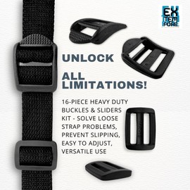 EXTEMPORE PLASTIC LADDER LOCK BUCKLES and TRI-GLIDE SLIDE 1 IN 8 SET, Quick Snap Fasteners Dual Adjustable for Adjustable Backpack,Belts,Dog Collars,Webbing Strap.
