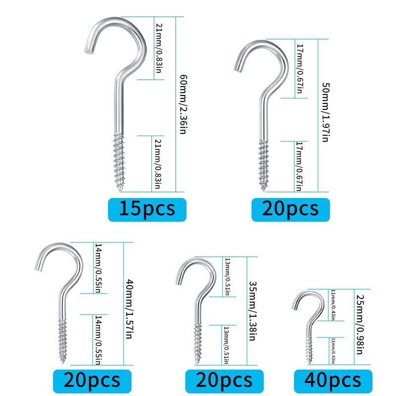 pzihao Pack of 115 Screw Hooks, Cup Hook Screw, Ceiling