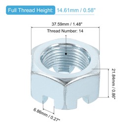 QUARKZMAN 1"-14 Sechskant-Schlitzmutter, Güte 6.8, verzinkter Kohlenstoffstahl Sechskantmuttern gut für die Reparatur von Maschinen, Silber, 2 Stück