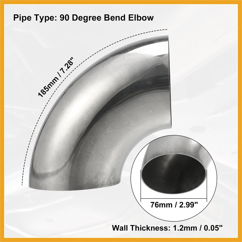 Partuto 1pcs OD 3 Inch 90 Degree 1.2mm Thickness Car