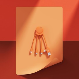 Xoopar 4-in-1 Multi USB Octopus Cable – Universal Charger with USB-C, Lightning & Micro USB – OBP Recycled Ocean Plastic – Orange