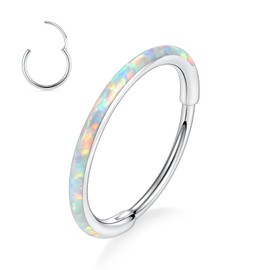GAGABODY 7mm Septum Clicker Silver Cartilage Earring Hoop 20g Nose Rings 20 Gauge Helix Hoop Earring White Opal Daith Earrings Tragus Earring Surgical Steel Small Hoop Earrings 7mm Seamless Nose Hoop