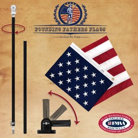 USA 3x5ft Embroidered Flag (American Made, FMAA Certified) w/ Black Label Spinning Stabilizer Pole & Bracket Kit