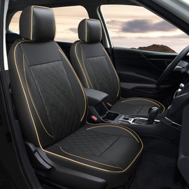 GIANT PANDA Front Car Seat Cover for Subaru, Piping Leather Bucket Seat Covers Custom Fit Subaru Outback Forester Crosstrek Legacy Impreza (Black+Beige)