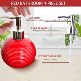 JHLAYKG Red Bathroom Accessories Set,4 Pcs Ceramic Bath Accessory Sets Includes Soap Dispenser, Toothbrush Holder, Tumbler and Soap Dish,Bathroom Countertop Organizer Set for Home Apartment