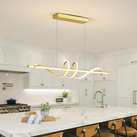 Zihoi Modern LED Pendant Lights, Ceiling Chandelier Dimmable with Remote Control 3000k-6000K Adjustable Color Temperature, Aluminum Island Lighting Lamp Fixture for Kitchen, Dining Room(47in Gold)