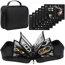 GSXRB Waterproof Anti-Tarnish Jewelry Organizer for Travel - Large Capacity Foldable Jewelry Box with 36 Compartments, Portable Earring Necklace Ring Organizer (Black)