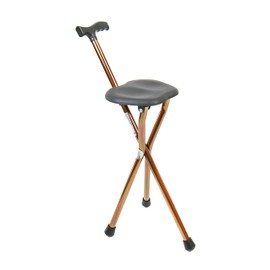PEPE Mobility - Folding Cane Chair (Height 32.2", Bronze), Walking Cane with Seat, Travel, Aluminum - Made in Europe