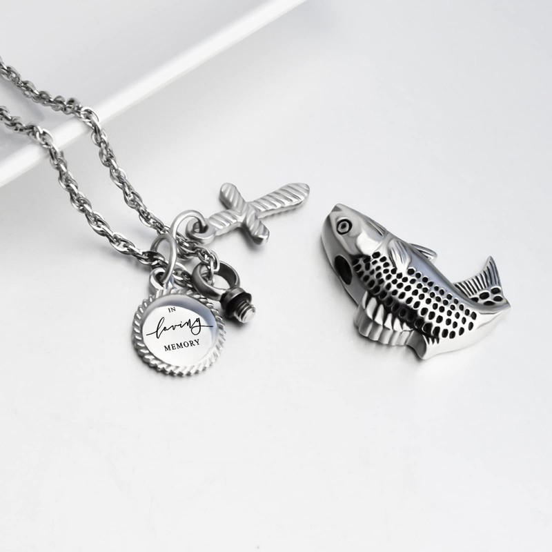 Dletay Fish Cremation Jewelry for Ashes Memorial Ashes Keepsake Necklace
