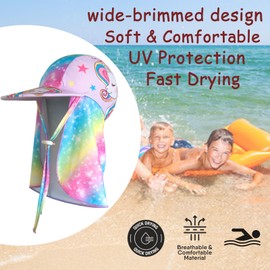 iNelihoo Kids UPF 50+ Swim Hat with Neck Protection 3-10 Years Quick Drying Summer Cartoon Flap Cap with Chin Straps Boys Girls Adjustable Full Protection Sun Visor Hats Breathable Legionnaires Hat