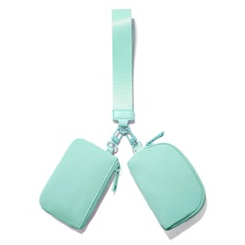 Viverte Mini Zip Around Keychain Wristlet Wallets Small Portable Dual Pouch Wristlet Detachable Coin Purse Pocket, Light Green, Solid Color