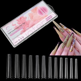 Clear Coffin Nails Tips Fake Nails, 240Pcs XXXL Extra Long Coffin Nail Tips for Acrylic Nails Professional, Half Cover Nail Extension False Nails for Manicure Salon Home DIY Nail Art 12 Sizes