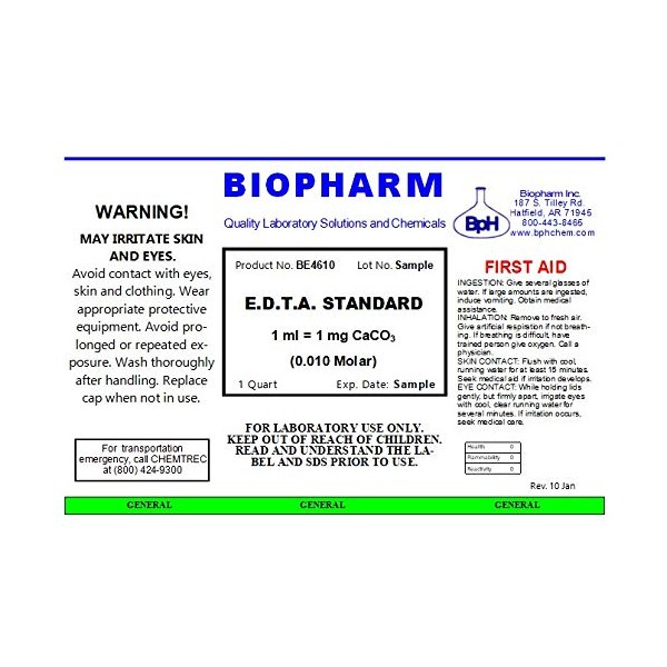 E.D.T.A. Standard 0.010 Molar (1 mL = 1 mg CaCO3)