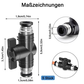 Pneumatic Connector, Pack of 5 Pneumatic Ball Valve 6 mm, Control Valve Fittings, Push to Connect Control Valve Fittings, for Pneumatic Hose, Gas Quick Coupling