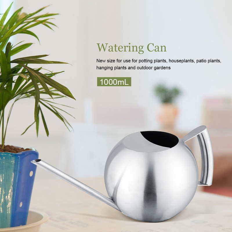 Stainless Steel Watering Can 1000mL Long Mouth Round Sprinkling Pot