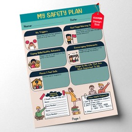 LOLUIS My Safety Plan Worksheet, Depression Fillable Worksheet For Kids Teens, Mental Health Worksheet Posters for Therapist Counselor (8.5"x11")