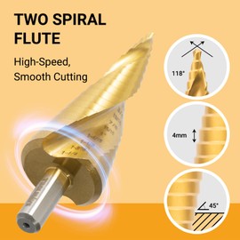 TOOLMAYS M35 Titanium Coated Step Drill Bits, 18 Size 3/16 to 1-1/4 Inches Step Drill Bits, 3/8 Inch Tri-Flatted Shank Step Drill Bits for Metal Aluminum Stainless Steel