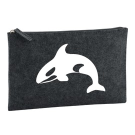 Huuraa Kulturbeutel Orka Killerwal Geschenk 1 Liter Charcoal Filz Orka Geschenkidee